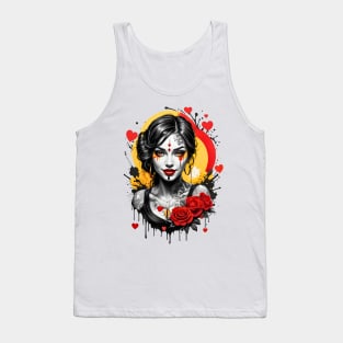 Happy Valentines Day retro vintage traditional tattoo design Tank Top